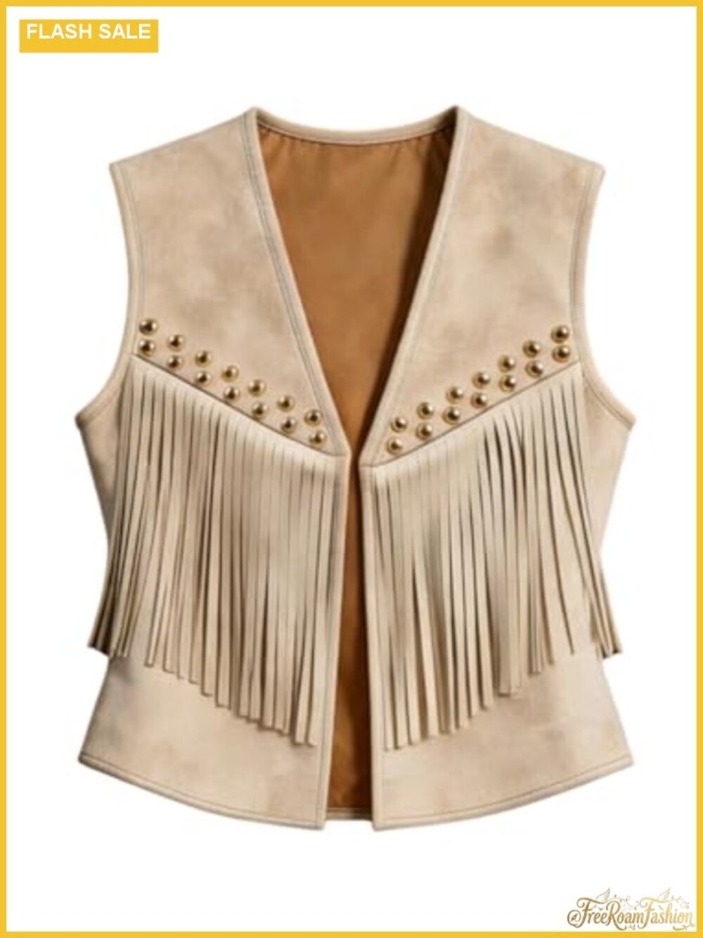 Faux Suede Fringe Vest Rivet Open Front Western Jacket